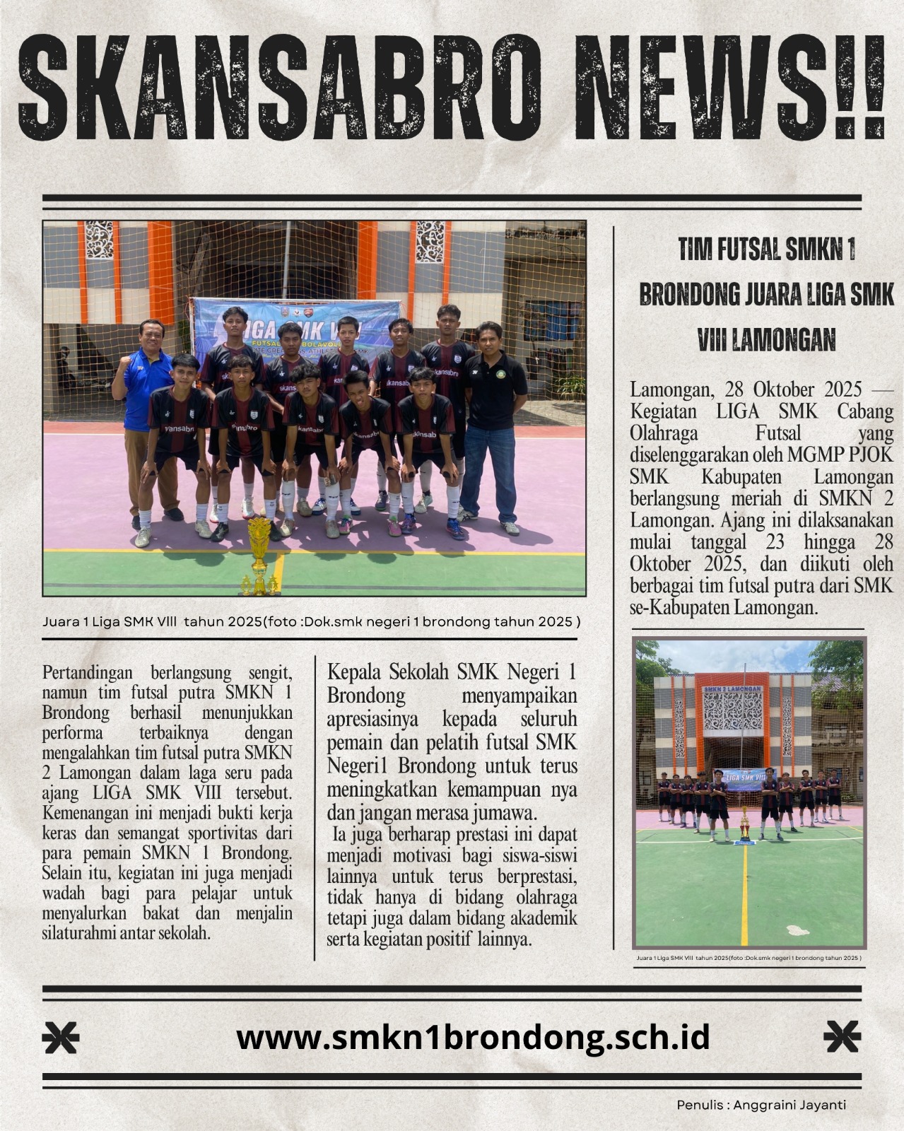 TIM FUTSAL SMKN 1 BRONDONG JUARA LIGA SMK VIII LAMONGAN